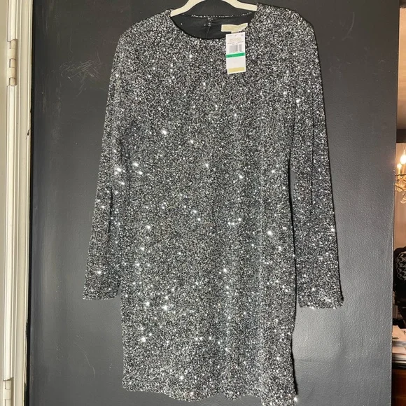 michael kors sequin dress long sleeve Michael Kors Collection Sequin Embroidered One-Shoulder Long-Sleeve Mini  Dress